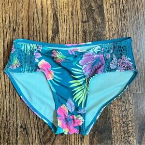 Justice Blue Hawaiian Bikini Bottoms Ruching Floral Vacation Girl’s Size Large